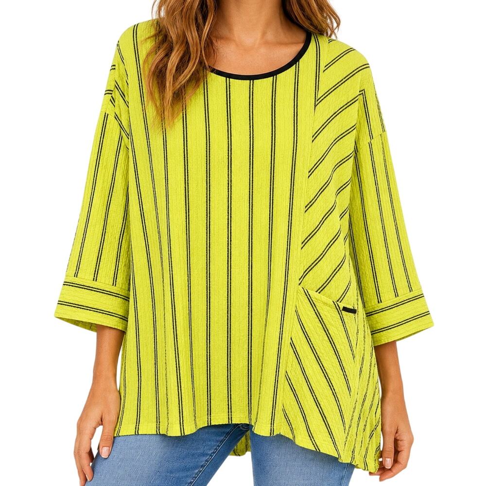 Ali Miles Sz Small Neon Yellow Black Wearable Art to Wear Blouse Shirt Top Artsy